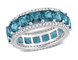 5.78 Carat (ctw) London Blue Topaz Band Ring in 14K White Gold with Diamonds